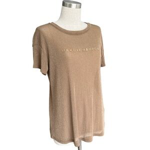 Cali Blue NYE Gold Make it Happen Sparkly Tan Top